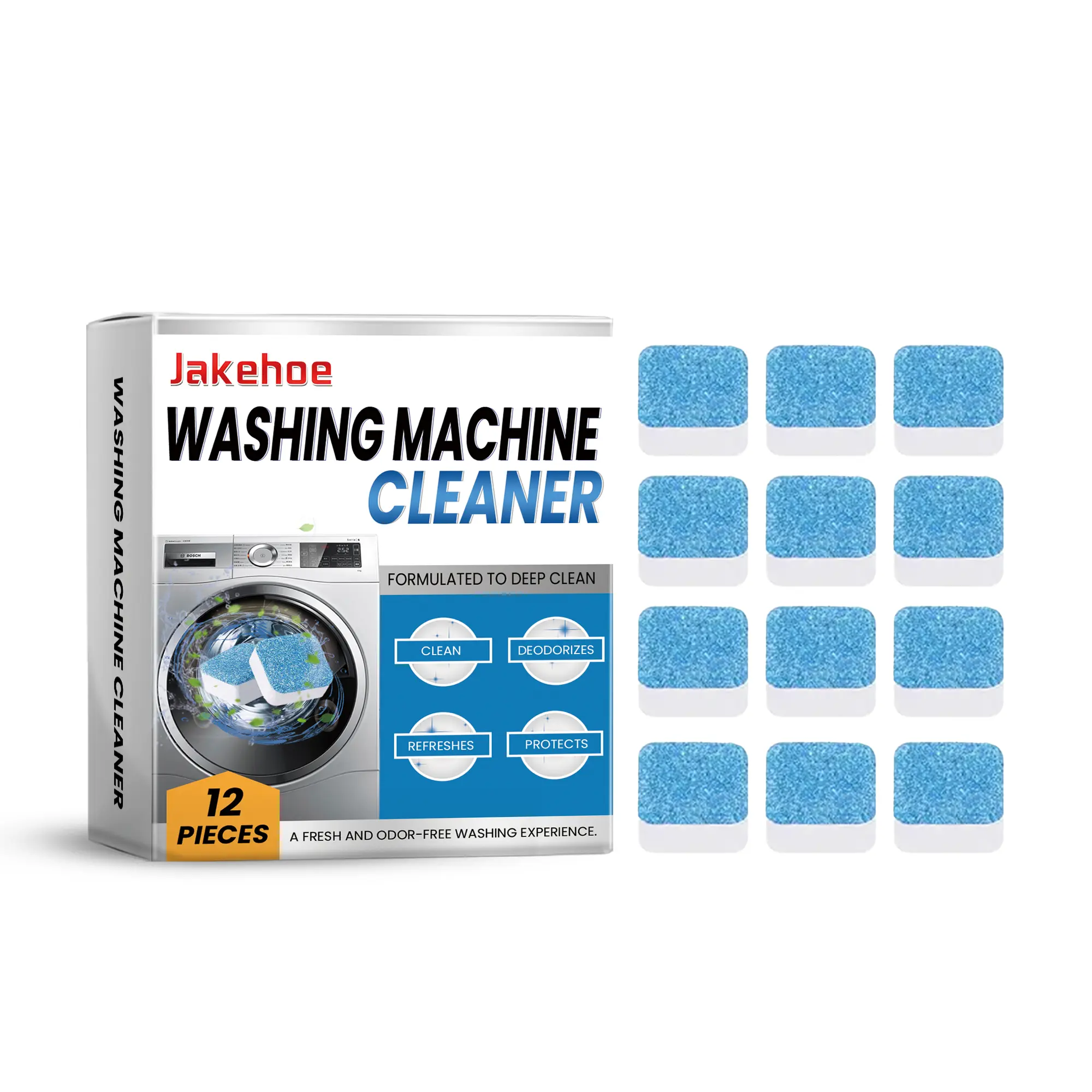 Jakehoe Washing Machine Cleaner Descaler 12 Pack - Deep Cleaning Washing Machine Cleaner For HE Front Loader Top Load Washer Deodorizer, Inside Drum And Laundry Seal