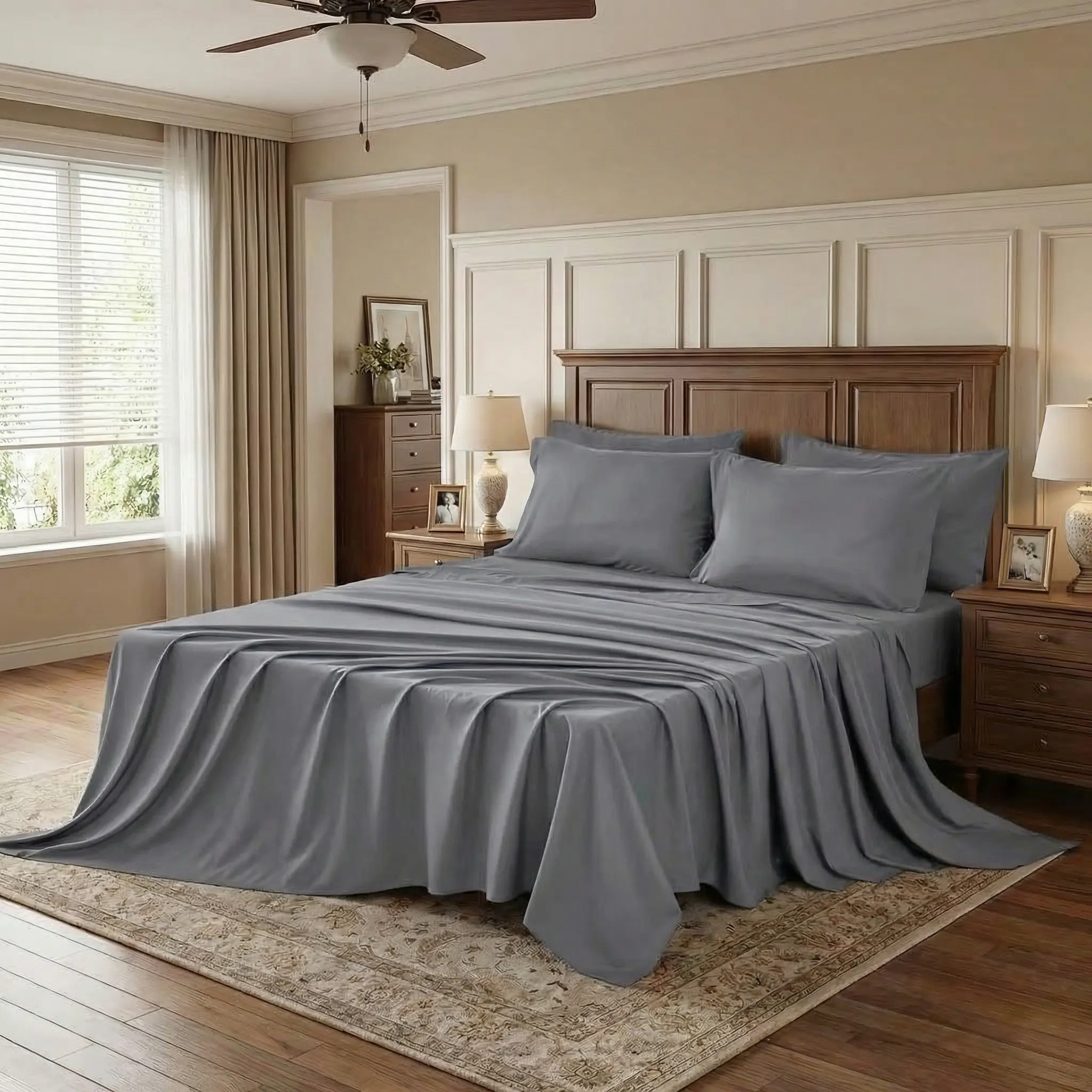 Ultra-Fine Microfiber 4-Piece Fitted Sheet Set - Smooth, Cooling Sleep Bedding with Soft, Breathable Sheets, 3-Line Embroidery Pillowcases, Wrinkle Resistant, Deep Pocket, Machine Washable, Fits King, Queen, Full, Twin Sizes