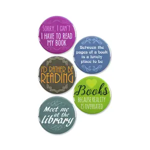 5 Pack - Book Lovers Pinback Button Badges - 2.25 Inch