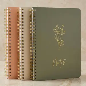 Aesthetic Spiral Notebook Set of 3 | College Ruled Journal Notebook with Pockets 8x6 | Cute Notebooks for Women Work School Journaling