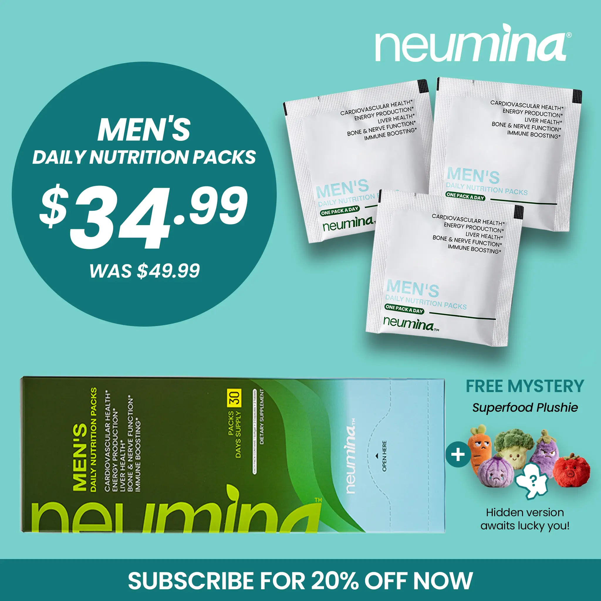 Neumina Men's Daily Nutrition Packs for Liver Health Energy Production Bone & Nerve Function Stress Relief 30 Servings Made in USA Natural Supplement