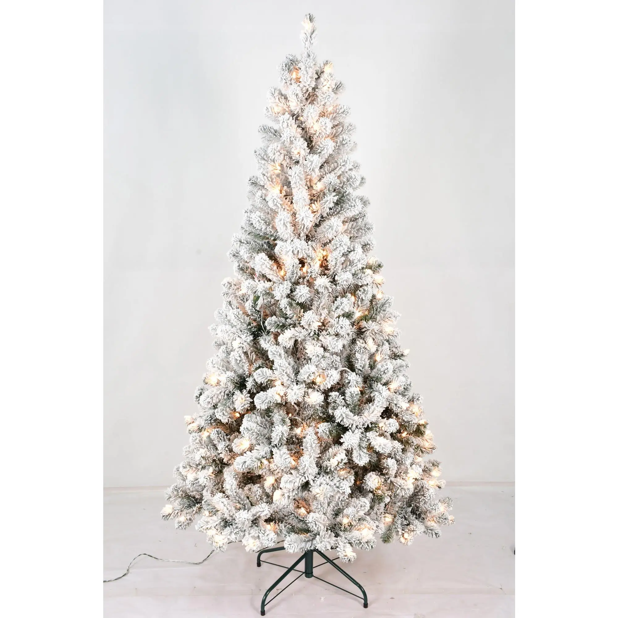 5FT Pre-Lit Flocked Christmas Tree with 150 Warm White Lights, Full White Christmas Tree with Premium PVC Branches,Realistic Snowy Look, Indoor Fake Snow Xmas Tree for Home Office Shops