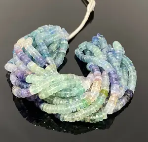 16” Natural Multi Fluorite Faceted Heishi Gemstone Beads, Fluorite Tyre Shape Disc Beads , Wholesale Bulk Beads, 6mm - 6.5mm