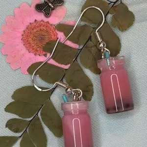 Miniature Boba Tea Earrings Pink Cute Handmade UV Resin Hypoallergenic Lightweight Everyday Wear
