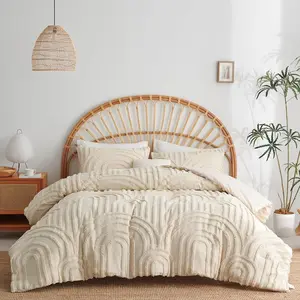 Boho Tufted Comforter  Size Beige Geometric Tufted Comforter Set Bohemian Arch Tufted Bed Set 3 count Shabby Chic Embroidery Soft Jacquard Bedding for  Seasons with 2 Pillowshams