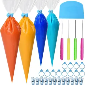 129 count Thickened Tipless Piping Bags Set - 100 count Heavy-Duty Disposable Pastry Bags - 12  Ties, 12 Clips, 4 Scriber  & 1 Scraper - Ideal for Cookie & Cake Holiday DIY Decorating