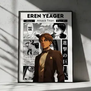 Eren Yeager AttackOnTitan Anime Poster, AOT Jaeger Manga Wall Artwork Prints, Home Decor Gift