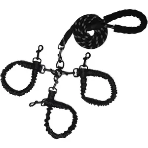 Dog Double Leashes, Rope Bungee Three Leash with Removable Padded Handle, Tangle-Free 360° Swivel Control for 3 Dogs (Black, 3 Way)
