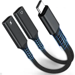 USB C Splitter, Dual USB C Headphone and Charger Adapter, 1 in 2 Out Type C Audio Jack Dongle with PD 60W Fast Charging Cable for iPhone 17 16 15 Pro Max, iPad, Samsung Galaxy S25 S24 Ultra More USBC