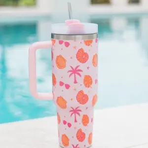 Handmade UV DTF wrap 40oz tumbler with ALL accessories included, LIVE SALES ONLY Drinkware Badge Holder Badge Decoration