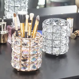 Hot Selling European Style Crystal Pen Holder Makeup Brush Storage Holder Desktop Dressing Table Nail Salon Beauty Eyebrow Pencil Brush Holder Cosmetic Storage Wholesale