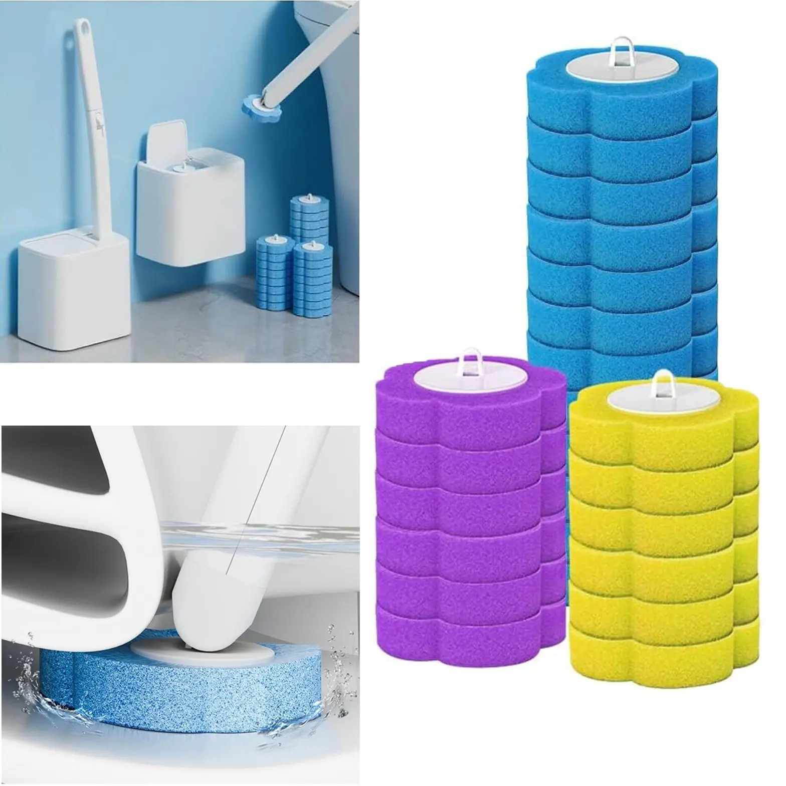 30/60/100 Piece Disposable Toilet Brush Replacement Set, Toilet Brush Refills, Toilet Wand, Multi-Color Sponge Heads, Strong Cleaning Pads, Deep Clean Bathroom Kit