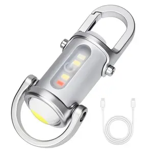 Portable Rechargeable Bright Keychain Flashlight Mini Keychain Flashlight Type-C USB LED Light with Multiple Lighting Modes for Camping Searching Walking and Hiking