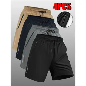 Set of 4 men’s athletic shorts—lightweight, breathable, quick-drying, with zippered pockets and a drawstring waist for comfort. Suitable for everyday summer wear, outdoor sports, fitness, and training.