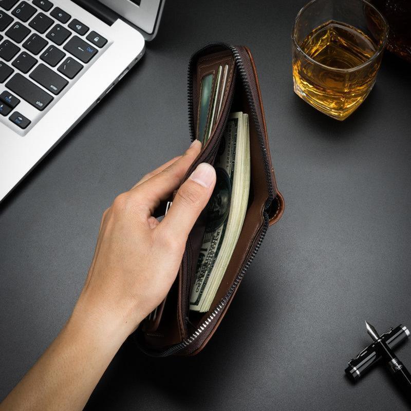 2025 New Men's Wallet PU Leather Purse Zipper Retro Style Short Wallets Men Card Holders Coin Storage Money Bag Do Not Wash