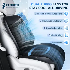 FLORICH Cooling Car Seat Cover, 12V-24V Ventilated Seat Cushion Cooling Car Seat Pad for Summer Driving with 2 Powerful Turbo Fans 3-Speed Temperature Adjustable Universal Fit for Car SUV Truck Van
