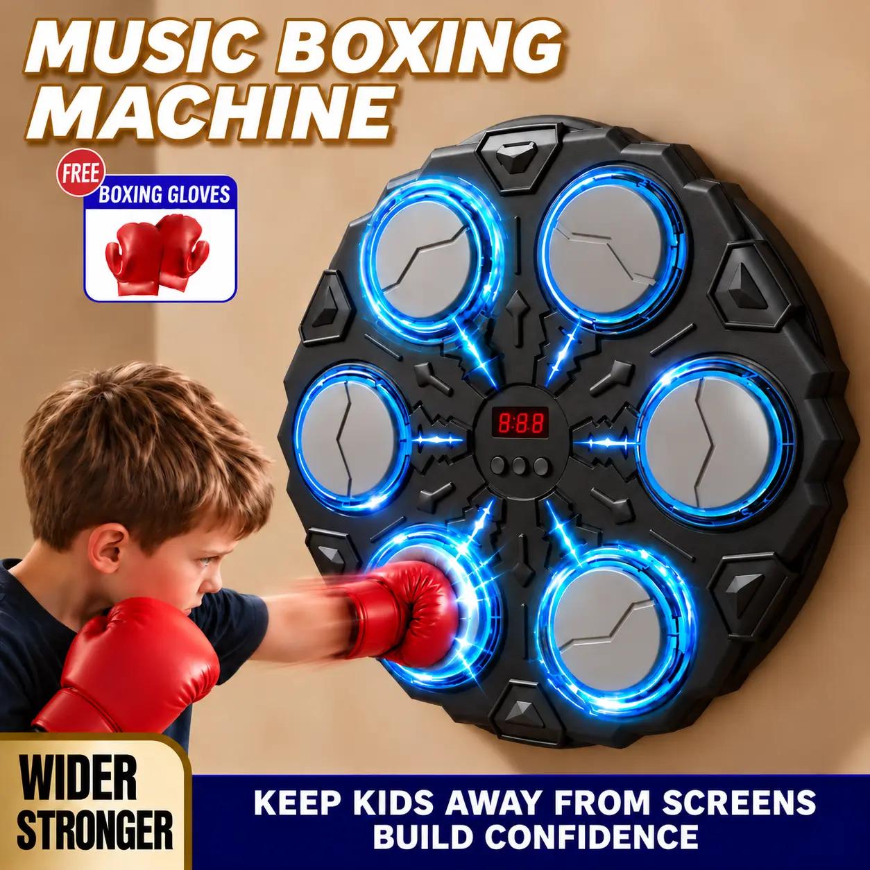 Wall-Mounted Electronic Music Boxing Machine-Home Fitness Training Equipment with Boxing Gloves,LED Lights,Music,Adjustable Speed/Volume Punching Target,Indoor Stress Relief Toy for Adults,Christmas Gift Set