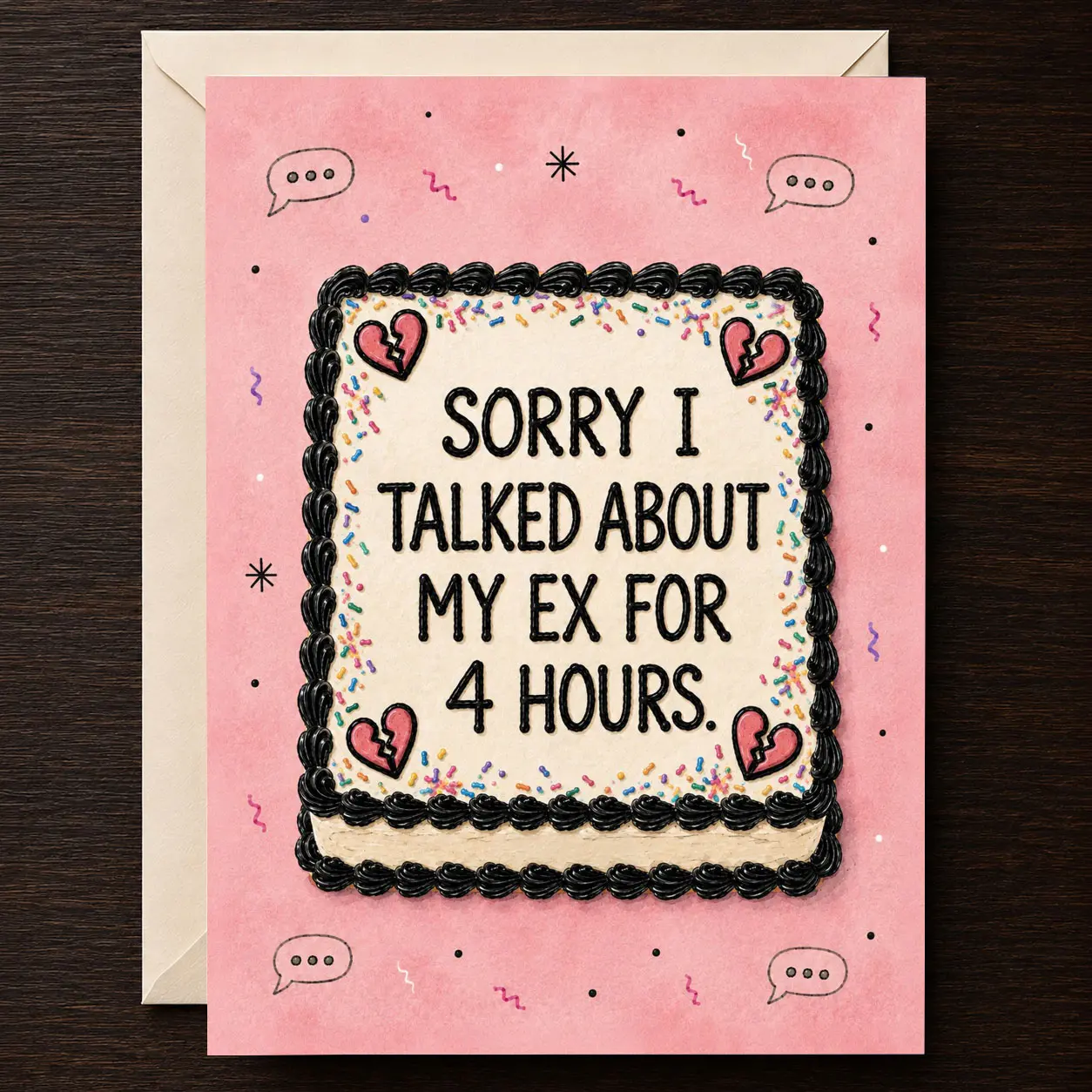 Sorry I Talked About My Ex for 4 Hours Greeting Card - Funny 5x7 Blank Apology Card
