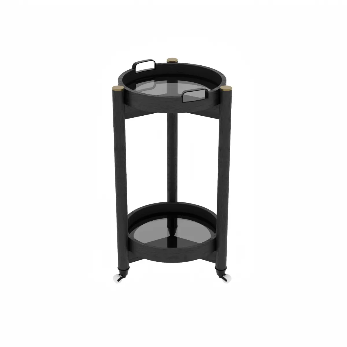 FSC Oak Trio Round Bar Cart - DIN00236, 360-Degree Rotatable Durable Steel Stand, 30x18x18 in, Charcoal & Glass, Coffee Bar Storage, Multifunctional Organizer Serving Display Rack, 24.25lb