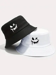 Unisex Smile Face Print Bucket Hat, Casual Breathable Foldable Fisherman Cap for Men & Women, Perfect for Outdoor Sports, Travel & Spring/Summer Sunshade Travel Bucket Cap