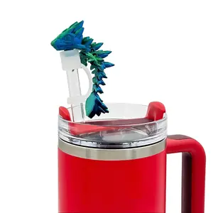 Dragon Straw Cover Cap Compatible with Stanley 30 & 40oz Straw Cup, Silicone Straw topper with 3D Printed Dragon, Cool Tumbler Accessories Halloween Cup Decorations