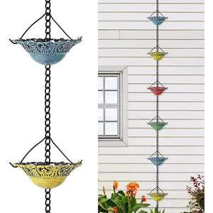 8 1/2 Ft Length Colorful Decorative Rain Chain Gutter Downspout, Outdoor Water Diverter Rain Cups Chime Catcher for Garden Home Decor