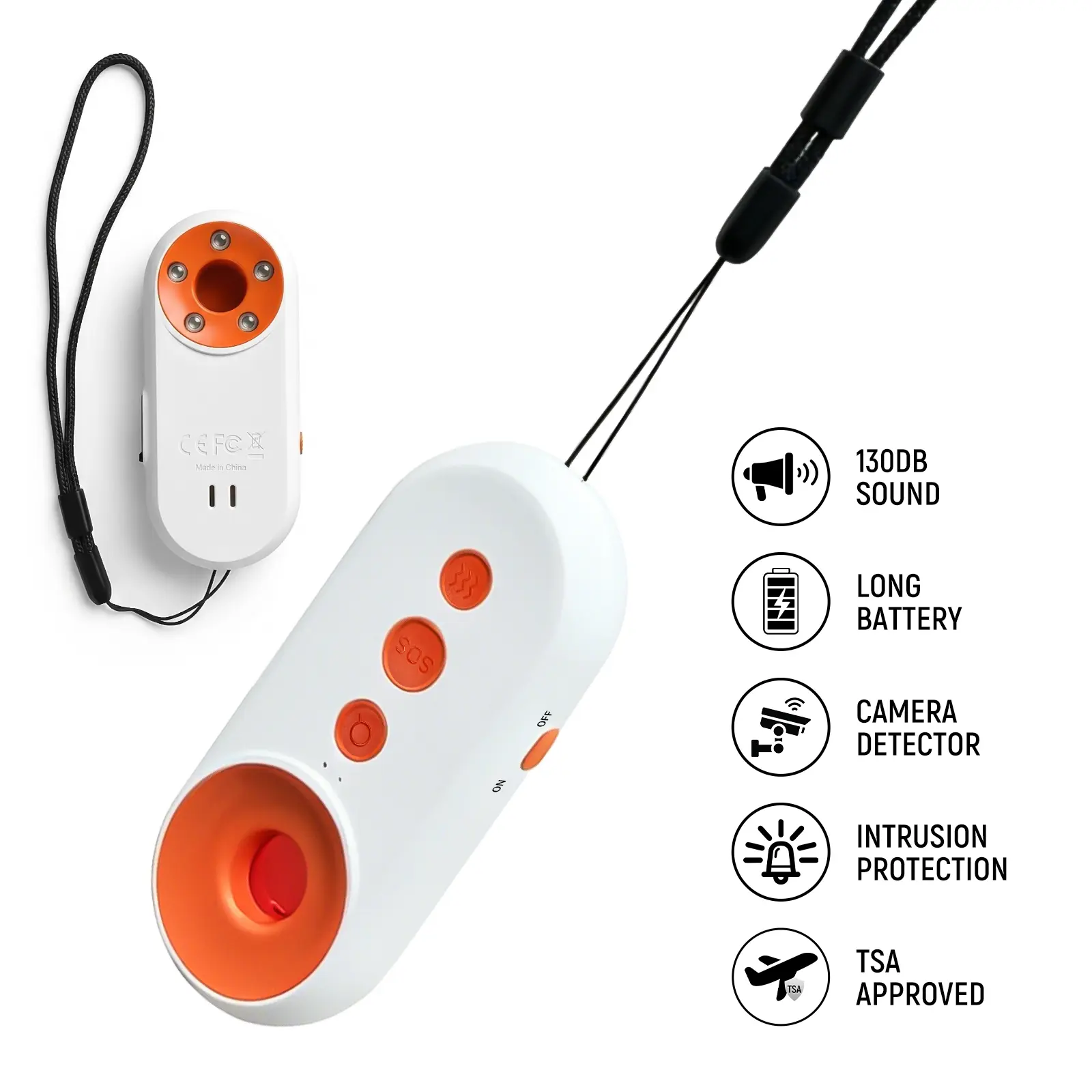 3-in-1 Personal Alarm for Safety with Hidden Camera Detector, 130dB Siren & SOS Light - TSA Approved Anti Theft Door Defense Emergency Alarm for Hotel Travel Camping