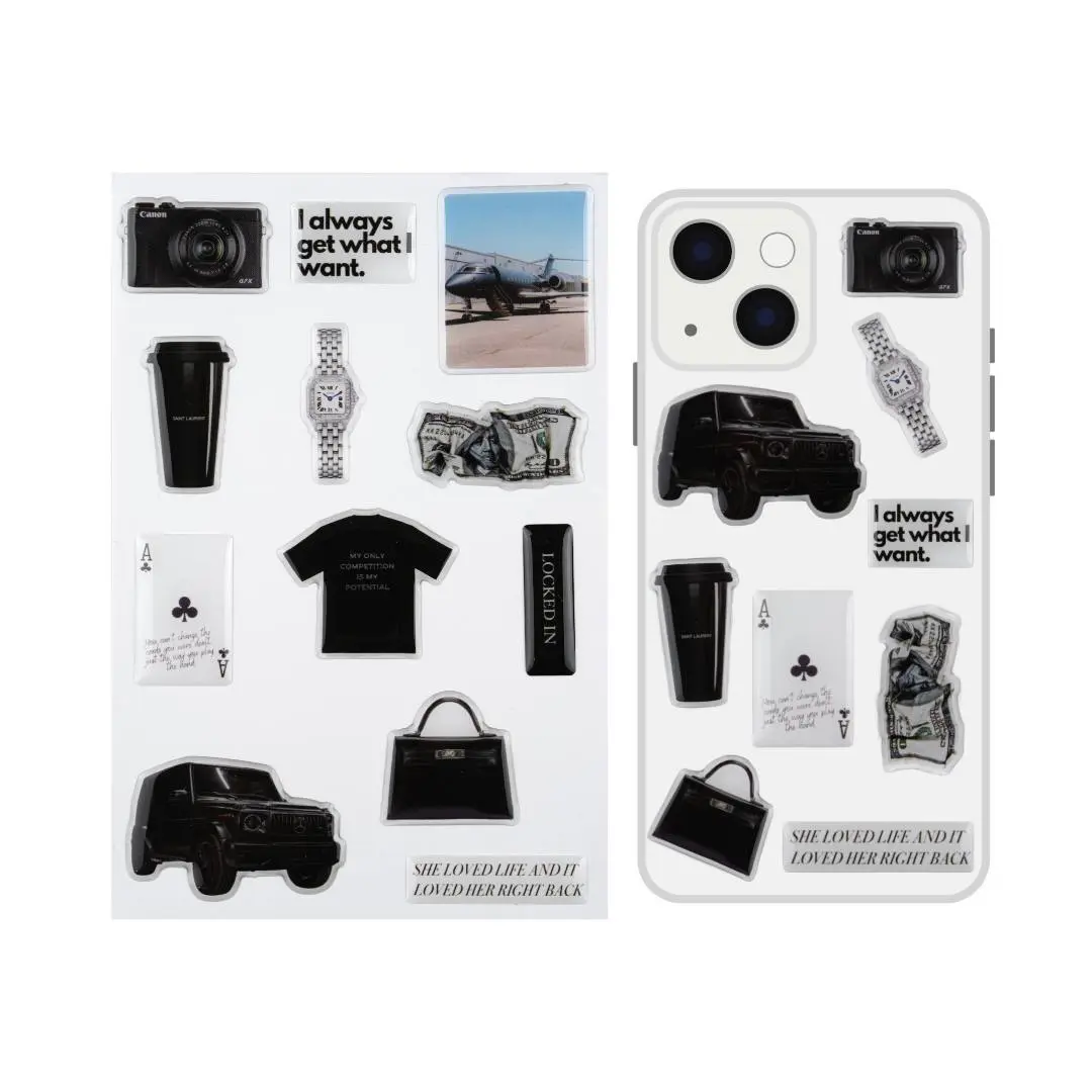 Chic & Stylish The Locked-In 3D Epoxy Sticker Set - 12 High-Quality Affirmation Stickers for All Your Devices, Durable & Scratch-Resistant