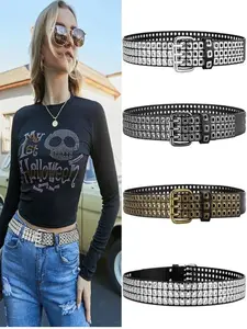 New Rivet Three Vent Punk PU Belt for Women, Trendy Casual Waistband, Unique Style Hip Hop Fashion Accessory