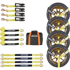 VEVOR Ratchet Tie Down Straps Kit, 2x 120 Tire Straps, 5512 LBS Working Load, 11023 LBS Breaking Strength, Car Tie Down Straps with Snap Hooks for Passenger Car, Truck, Trailer, 4 - PackVEVOR Super Brand Day