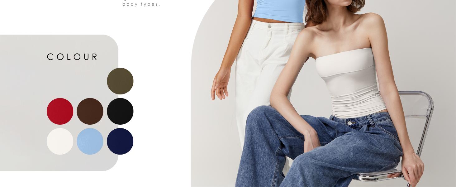 QINSEN Women's Tube Tops Strapless Bandeau Tops Double Lined Slim Fit Summer Going Out Tank Tops