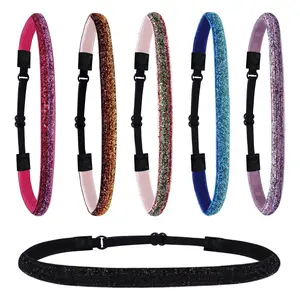 6 Glitter Headbands for Women,Adjustable Headband for Women,Soft Headbands,Non Slip Thin Elastic Hair Bands Stretch  Headband,Sparkly Bling Headband Hair Accessories