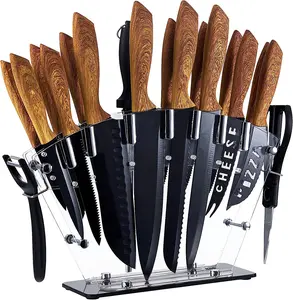 Kitchen Knife Set with Block, all in one 19 PCS High Carbon Stainless Steel Sharp Serrated Steak Knives Set, Chef Knives, Bread Knife, Scissor, Sharpener (with free shipping) Kitchen Knives ,Knife Block