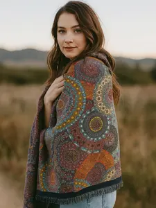 Women's Premier Quality Floral Cascade Scarf Shawl - Elegant Ombre Flower Design with Fringed Edges Cashmere Pashmina