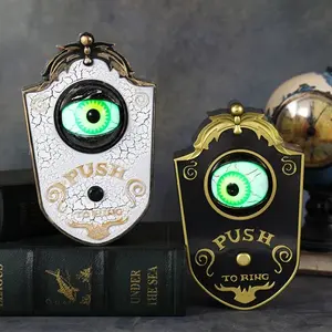 Halloween Eyeball Doorbell - Push to Ring Design with Green Eye and Gold Accents for Spooky Decor