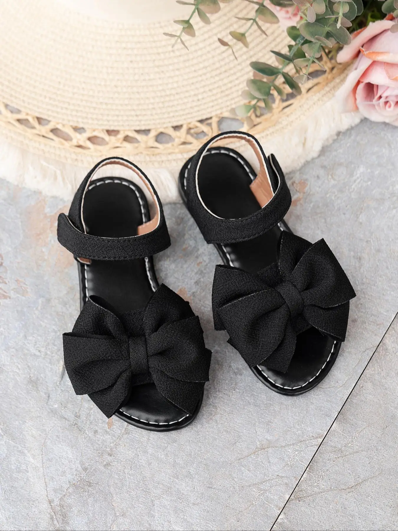 Girl's Cute Bowknot Design Black Sandals, Casual Fashionable Comfortable Sandals for Women for Summer, New Style Casual All-match Sandals for Daily We