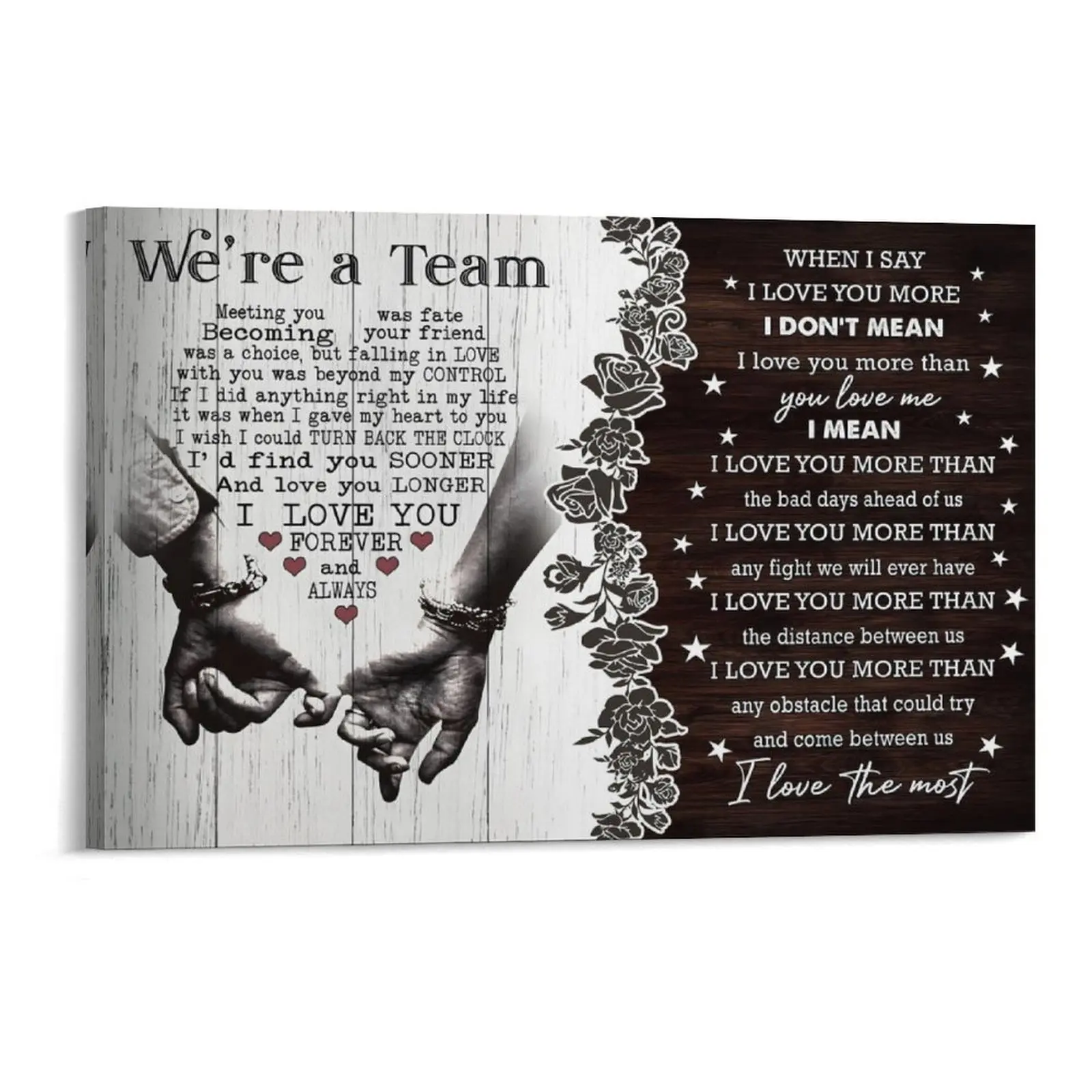 We're A Team I Love You More  Art, Romantic Couples Canvas Print, Anniversary   Wife Husband, Wedding Valentine’s Day Love Quote Decor, Rustic Farmhouse Bedroom Living Room  Decor, Sweet   Girlfriend Boyfriend