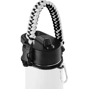 Paracord Handle - Fits Wide Mouth Water Bottles - Durable Carrier, Secure Accessories,  Strap Cord, Safety Ring, and Carabiner - Seven Core Paracord Bracelet