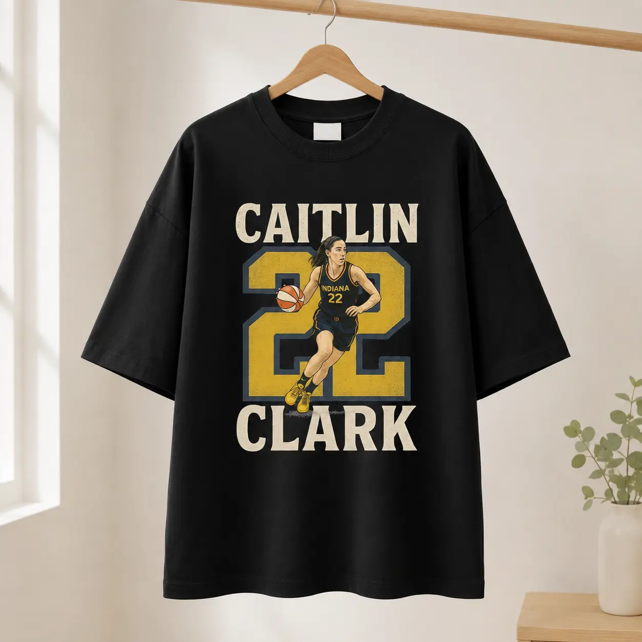 Caitlin Clark Basketball Graphic T Shirt Number 22 Vintage Hoops Tee Black Sports Fan Shirt Retro Streetwear Casual Game Day Top