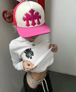 Hot Pink Miami Leather Triple Cross Embroidered Full Color Triple Cross Patch Trucker Hats Snapback Unisex
