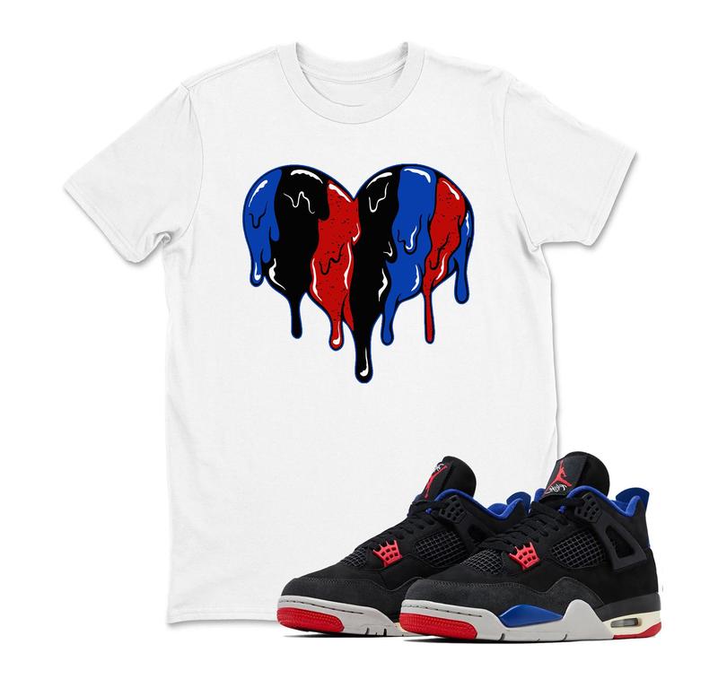 Jordan 4 Rare Air Sneaker Match heart Shirt, Black Fire Red Deep Royal Tech Grey, T Shirt Adult Youth