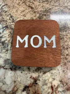 Handmade 4x4 Sapele Wooden Coffee Coaster with Epoxy "MOM" Inlay, Louisiana-Made Oil-Resistant Tableware, Mother’s Day Gift