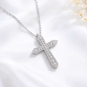 Big Cross Moissanite Necklace S925 - Round Cut - Lore Jewelry