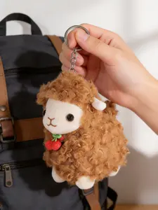 Cute Alpaca Keychain, Fluffy Sheep Pendant with Cherry Detail, Perfect for Bags & Keys, All Seasons Accessory