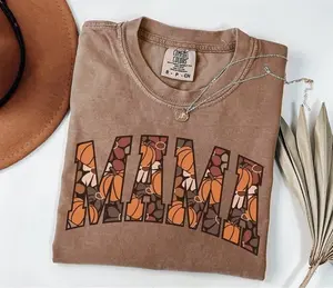 [Sale Up To 50%] Comfort Colors Fall Mama Shirt, Floral Pumpkin Mom T-Shirt, Thanksgiving Mama Tee, Pregnancy Reveal, Gift for New Mom, Halloween Mommy, Trendy Cotton Fabric