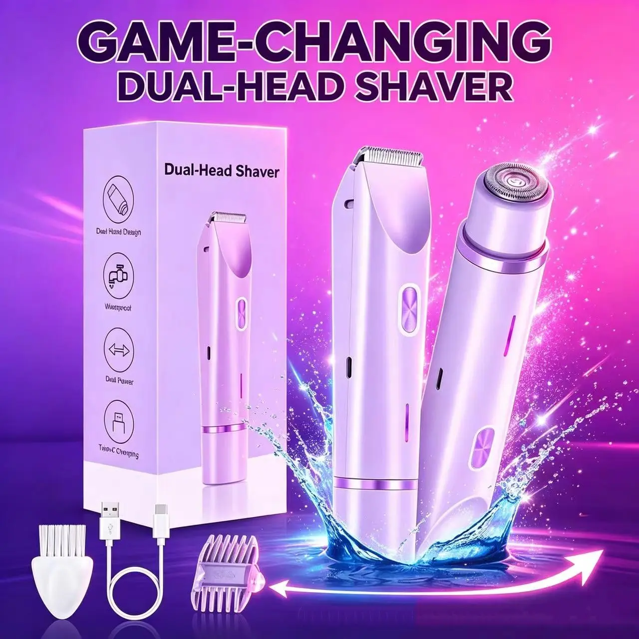 Women's Dual-Head Electric Trimmer, Two-In-One Hair Remover, Rechargeable Rotary Shavers, Leg, Armpit, Bikini Electric Epilator, Portable & Rechargeable Design, Body Hair Shaver