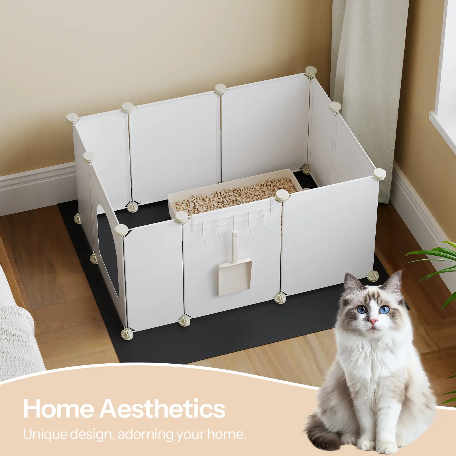 HOOBRO Cat Litter Box Enclosure Splash Guard with Large Oxford Mat, Extra Large Litter Box Shield with Row-Hook, 35.4" L x 28.7" W x 15.7" H, Compatible with Most Litter Boxes, White#springtok #SummerVibes #petlovers
