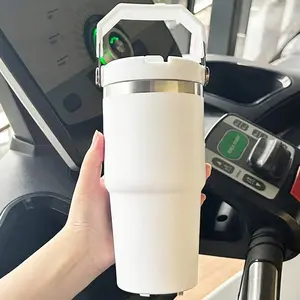 Large Capacity Stainless Steel Insulated Vacuum Flask Ice Cup, Portable with Handle, Dual Drink Seal, Leak-Proof, Suitable for Car, Office, Outdoor