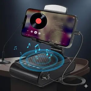 Multi-Angle Phone Stand with Wireless Bluetooth Speaker & 1500mAh Power Bank | Portable Folding Design, Stereo Sound for Home Office, Study, Travel & Entertainment