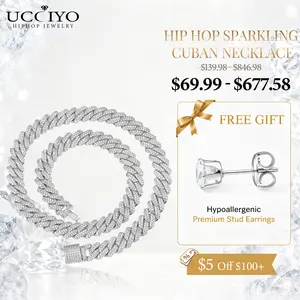 UCCIYO Shining Cuban Chain Fashion Trend Square Necklace Miami Cuban Chain Ice Out Men's Hip Hop Rap Fashion Necklace Sparkling 14mm Width  FallFreshness summerwins【#CZP397】